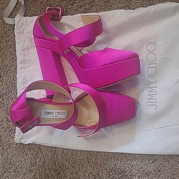 NWT Jimmy Choo Gian Fuchsia satin 140 platform heel 40 - Picture 2 of 3